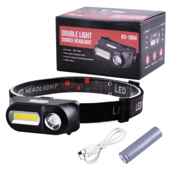 Ліхтар налобний 1804-XPE + COB, ЗУ micro USB