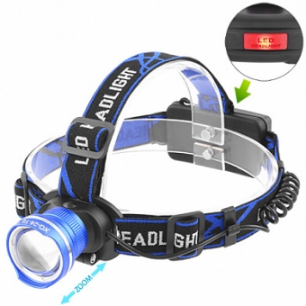 Фонарь налобный Police XQ-24-T6, ЗУ 220V/12V, 2x18650, signal light, zoom, Box