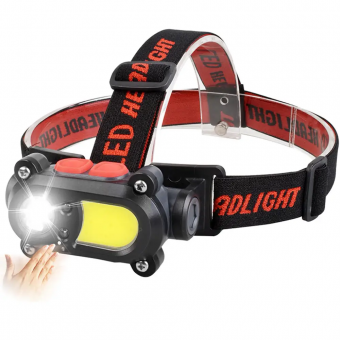 Ліхтар налобный BL-208-XPE+COB, Waterproof, датчик руху, вбудований акумулятор, ЗУ micro USB