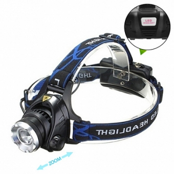 Фонарь налобный Police 6699/204C-T6, ЗУ mircoUSB, 2x18650, zoom